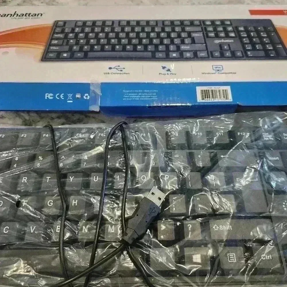 Manhattan 104-key Black Wired Keyboard with Built-in 5 ft. (1.5 m) USB-A Cable